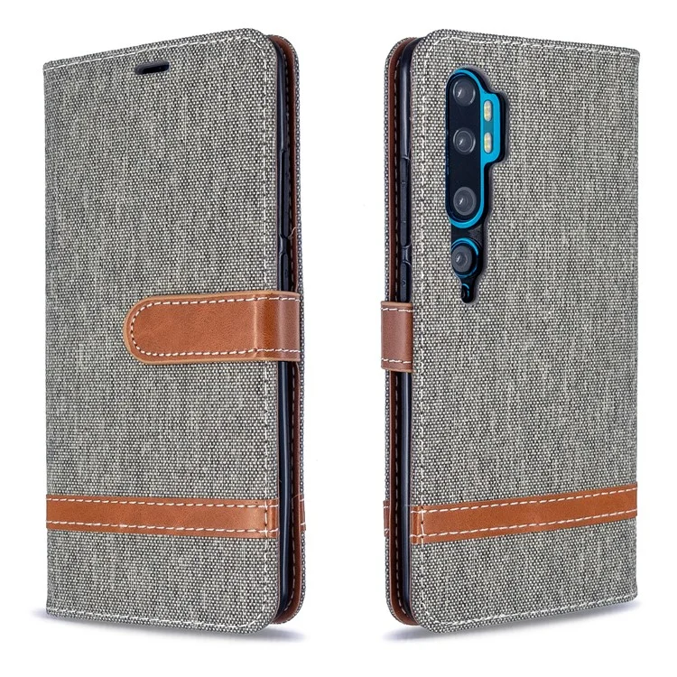 Case de Billetera de Cuero de Tela de Jeans de Color Variado Para Xiaomi Mi CC9 Pro / Mi Nota 10 / Mi Nota 10 Pro - Gris