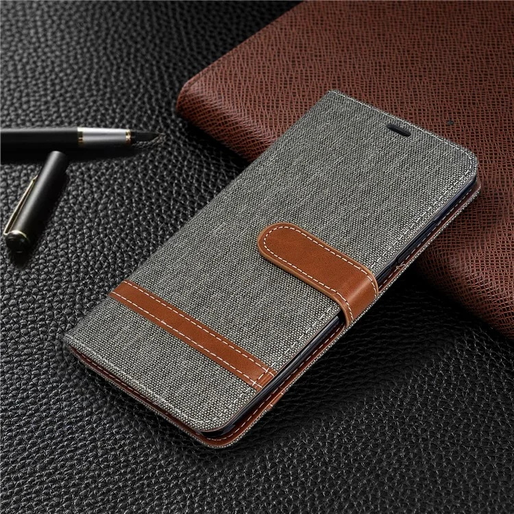 Case de Billetera de Cuero de Tela de Jeans de Color Variado Para Xiaomi Mi CC9 Pro / Mi Nota 10 / Mi Nota 10 Pro - Gris