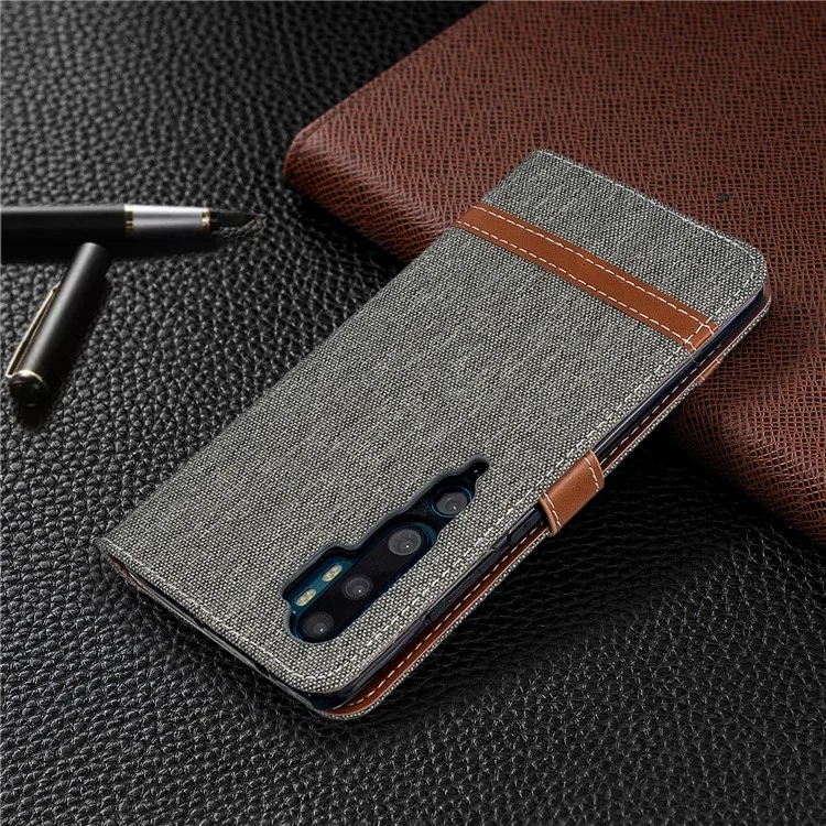 Case de Billetera de Cuero de Tela de Jeans de Color Variado Para Xiaomi Mi CC9 Pro / Mi Nota 10 / Mi Nota 10 Pro - Gris