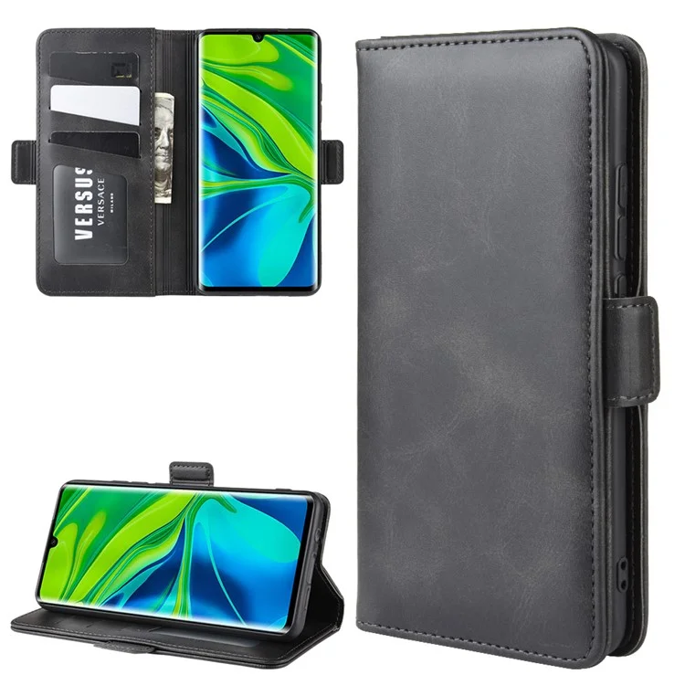 Magnet Adsorption Flip Leather Wallet Case for Xiaomi Mi CC9 Pro/Note 10/Note 10 Pro - Black