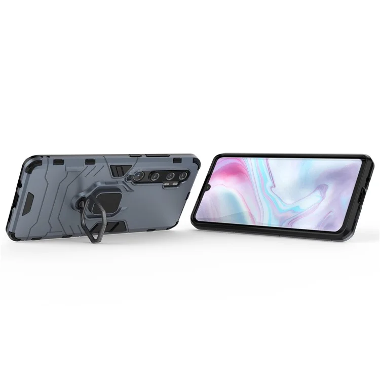 Cool Guard Ring Holder Kickstand PC + TPU Case Para Xiaomi Mi CC9 Pro/Mi Nota 10/Mi Note 10 Pro - Azul Escuro