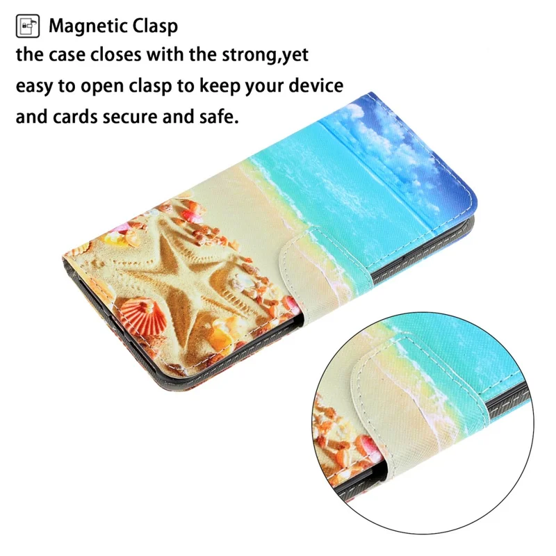 Pattern Printing Wallet Leather Protector Shell Stand Case for Xiaomi Redmi Note 8 - Starfish