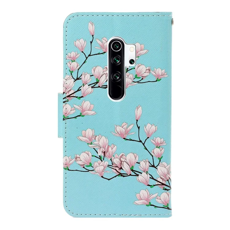 Печатная Печать Кожи Кожаная Подставка Для Xiaomi Redmi Note 8 Pro - Розовые Цветы