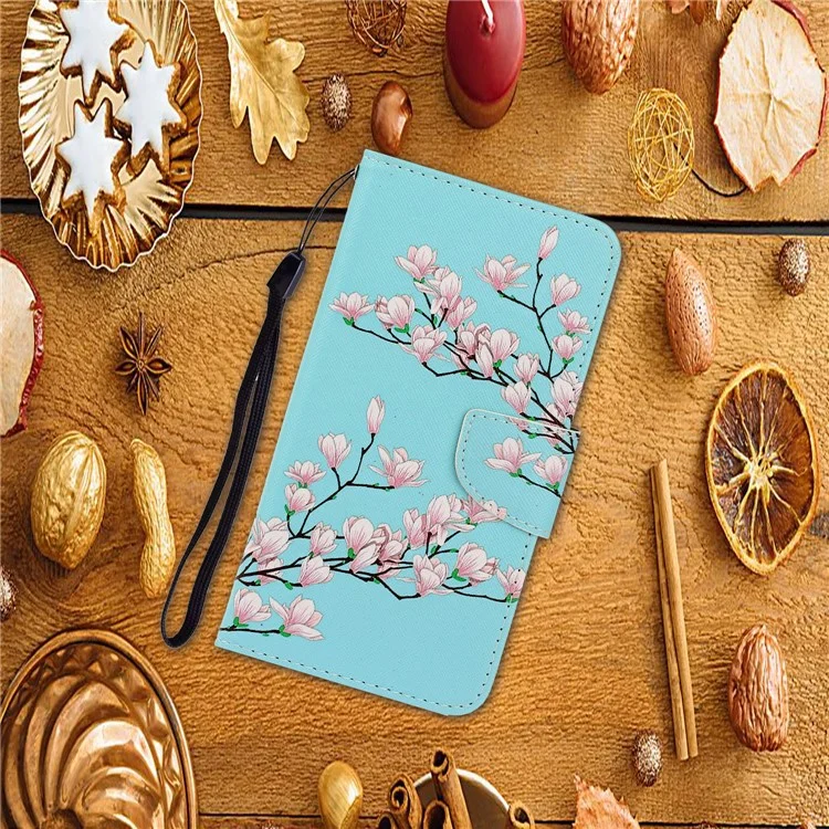 Печатная Печать Кожи Кожаная Подставка Для Xiaomi Redmi Note 8 Pro - Розовые Цветы