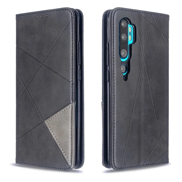 Estuche de Cuero de Patrón Geométrico Con Ranuras Para Tarjetas Para Xiaomi Mi CC9 Pro / Mi Nota 10 / Mi Nota 10 Pro - Negro