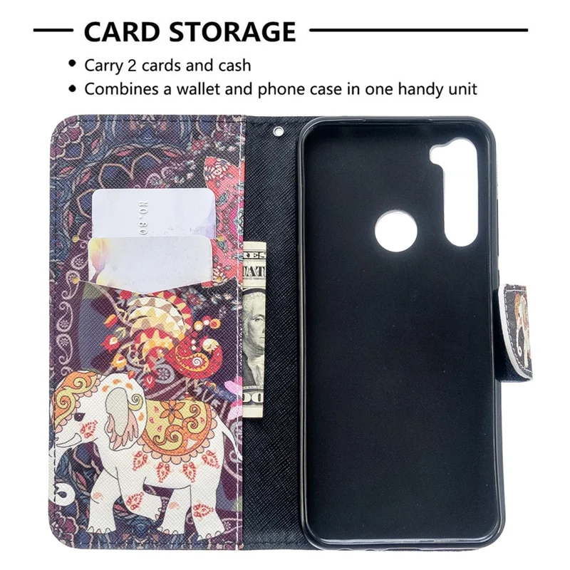 Pattern Printing Wallet Leather Flip Phone Cover for Xiaomi Redmi Note 8T - Malanda and Elephant