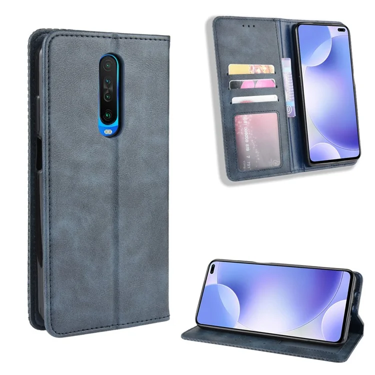 Couvrage en Cuir Automatique de Style Rétro Pour Xiaomi Redmi K30 / Poco x2 / K30 5G - Bleu