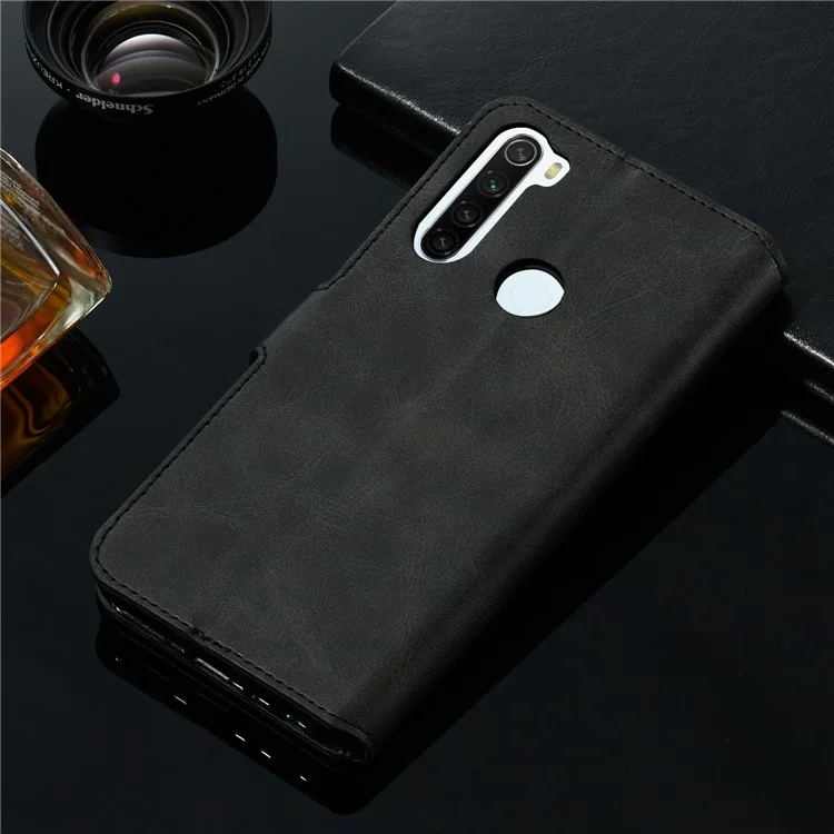 Solid Color Flip Leather Wallet Phone Casing for Xiaomi Redmi Note 8T - Black