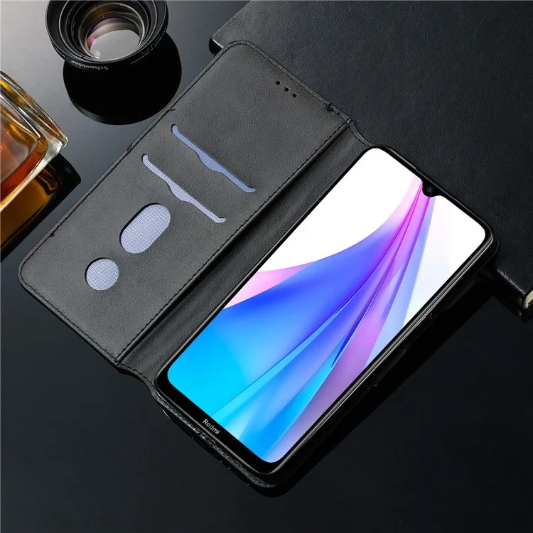 Solid Color Flip Leather Wallet Phone Casing for Xiaomi Redmi Note 8T - Black