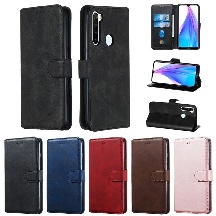 Solid Color Flip Leather Wallet Phone Casing for Xiaomi Redmi Note 8T - Black