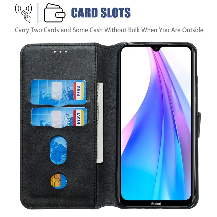 Solid Color Flip Leather Wallet Phone Casing for Xiaomi Redmi Note 8T - Black