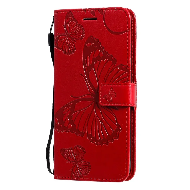 KT Imprinting Flower Series-2 Impronta Farfalla Portafoglio in Pelle Custodia Per Xiaomi Redmi Note 8T - Rosso