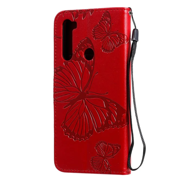 KT Imprinting Flower Series-2 Impronta Farfalla Portafoglio in Pelle Custodia Per Xiaomi Redmi Note 8T - Rosso