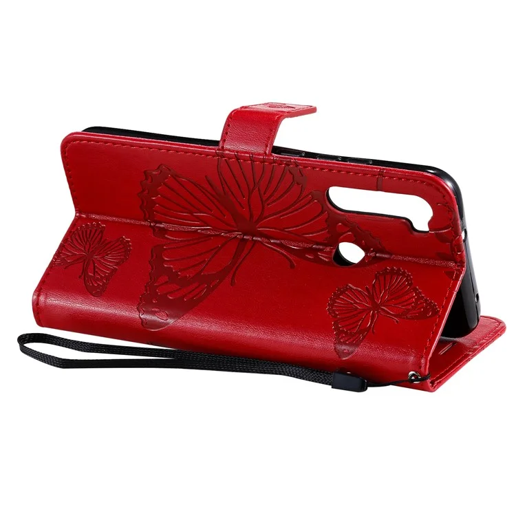 KT Imprinting Flower Series-2 Impronta Farfalla Portafoglio in Pelle Custodia Per Xiaomi Redmi Note 8T - Rosso