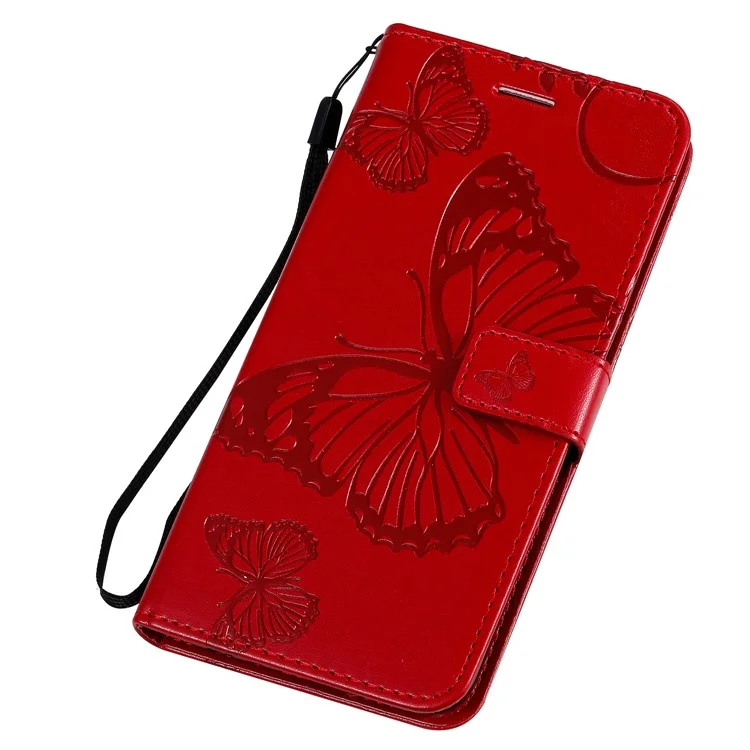 KT Imprinting Flower Series-2 Impronta Farfalla Portafoglio in Pelle Custodia Per Xiaomi Redmi Note 8T - Rosso