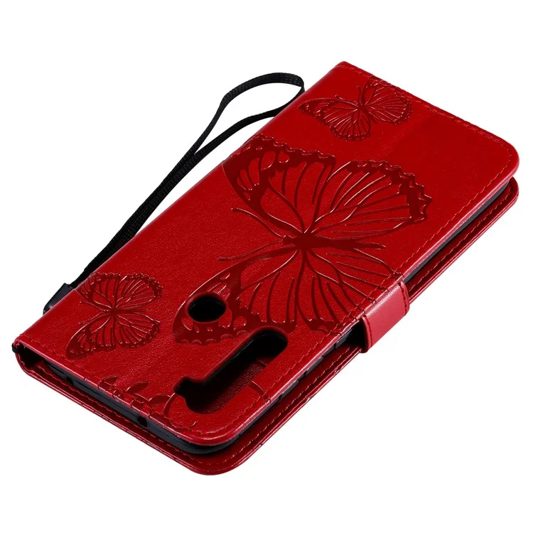 KT Imprinting Flower Series-2 Impronta Farfalla Portafoglio in Pelle Custodia Per Xiaomi Redmi Note 8T - Rosso