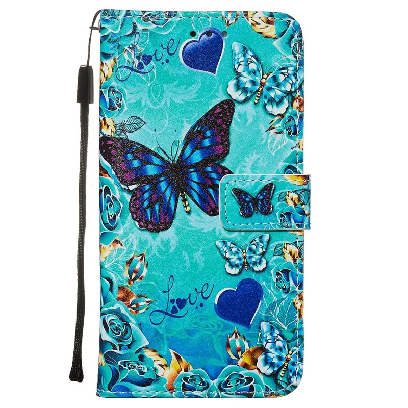 PU Coperchio di Shoh Petth Petture PU Pettura Per Xiaomi Redmi Note 8 - Farfalla Blu/viola