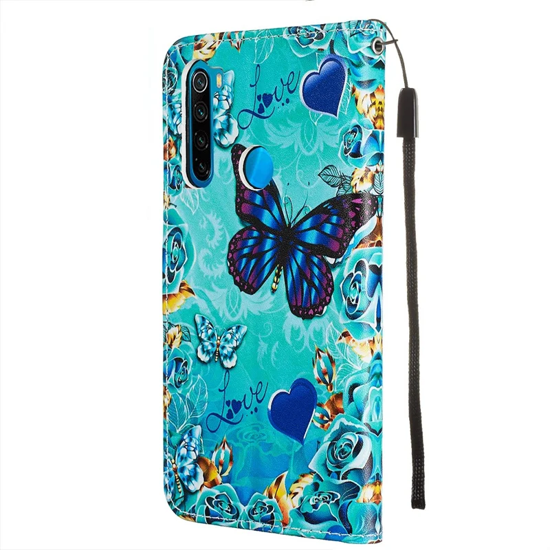 PU Coperchio di Shoh Petth Petture PU Pettura Per Xiaomi Redmi Note 8 - Farfalla Blu/viola