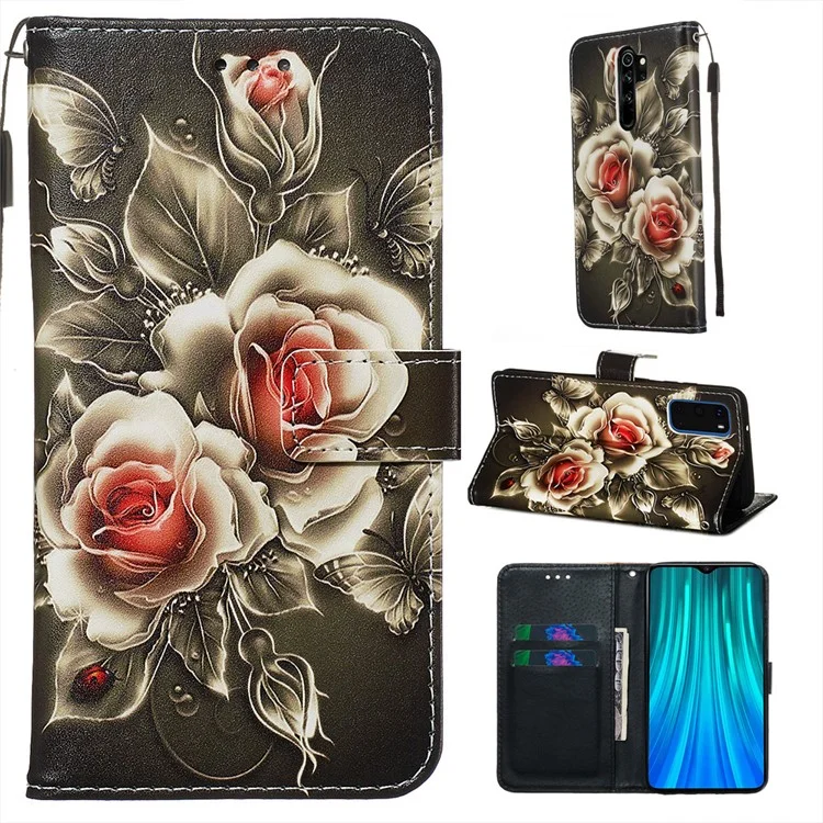 Capa de Concha de Telefone de Couro PU Para Xiaomi Redmi Note 8 Pro - Flor Vívida