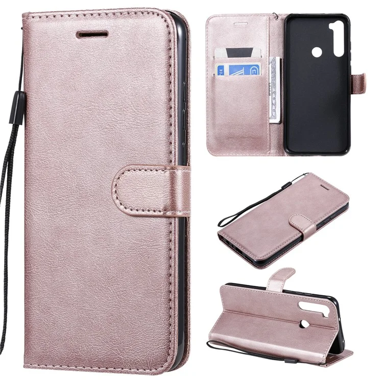 For Xiaomi Redmi Note 8T Case Solid Color Leather Mobile Cover Wallet Stand with Strap - Rose Gold