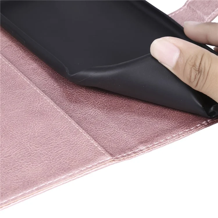 For Xiaomi Redmi Note 8T Case Solid Color Leather Mobile Cover Wallet Stand with Strap - Rose Gold