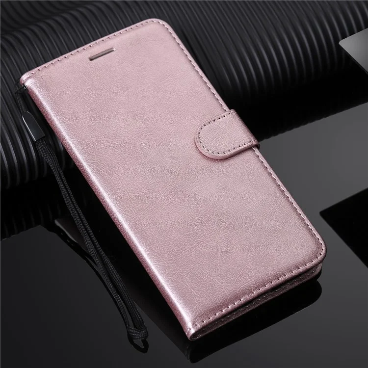For Xiaomi Redmi Note 8T Case Solid Color Leather Mobile Cover Wallet Stand with Strap - Rose Gold