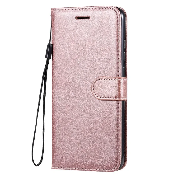 For Xiaomi Redmi Note 8T Case Solid Color Leather Mobile Cover Wallet Stand with Strap - Rose Gold