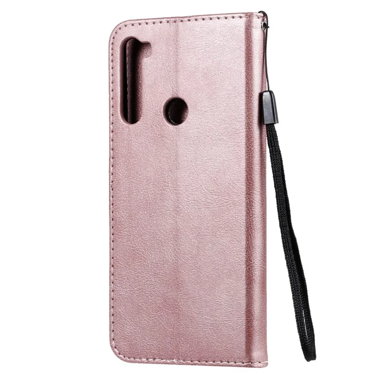 For Xiaomi Redmi Note 8T Case Solid Color Leather Mobile Cover Wallet Stand with Strap - Rose Gold