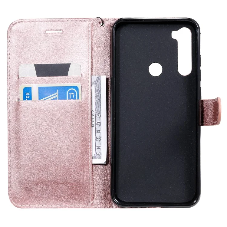 For Xiaomi Redmi Note 8T Case Solid Color Leather Mobile Cover Wallet Stand with Strap - Rose Gold