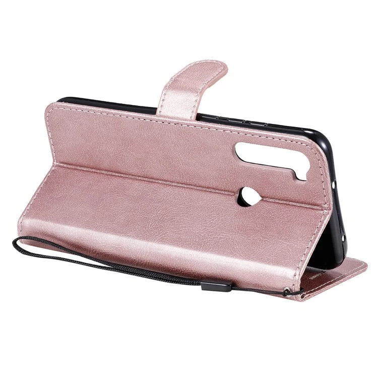 For Xiaomi Redmi Note 8T Case Solid Color Leather Mobile Cover Wallet Stand with Strap - Rose Gold