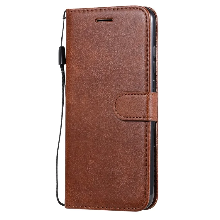 For Xiaomi Redmi Note 8T Case Solid Color Leather Mobile Cover Wallet Stand with Strap - Brown