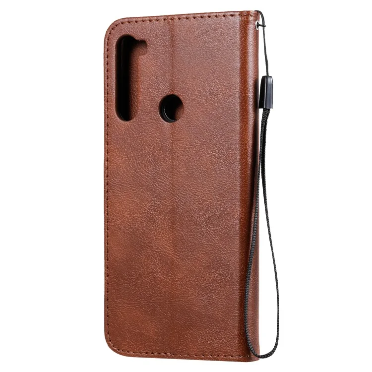 For Xiaomi Redmi Note 8T Case Solid Color Leather Mobile Cover Wallet Stand with Strap - Brown