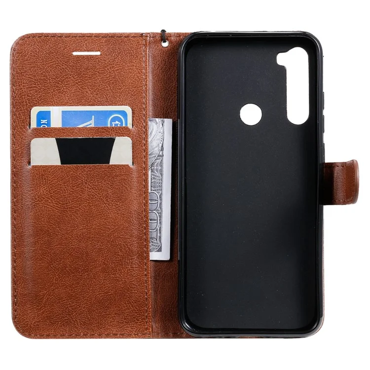 For Xiaomi Redmi Note 8T Case Solid Color Leather Mobile Cover Wallet Stand with Strap - Brown