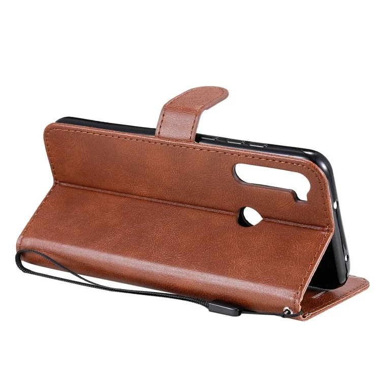 For Xiaomi Redmi Note 8T Case Solid Color Leather Mobile Cover Wallet Stand with Strap - Brown