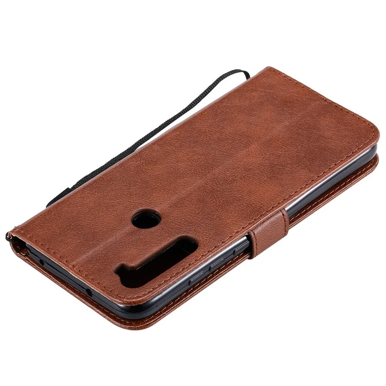 For Xiaomi Redmi Note 8T Case Solid Color Leather Mobile Cover Wallet Stand with Strap - Brown