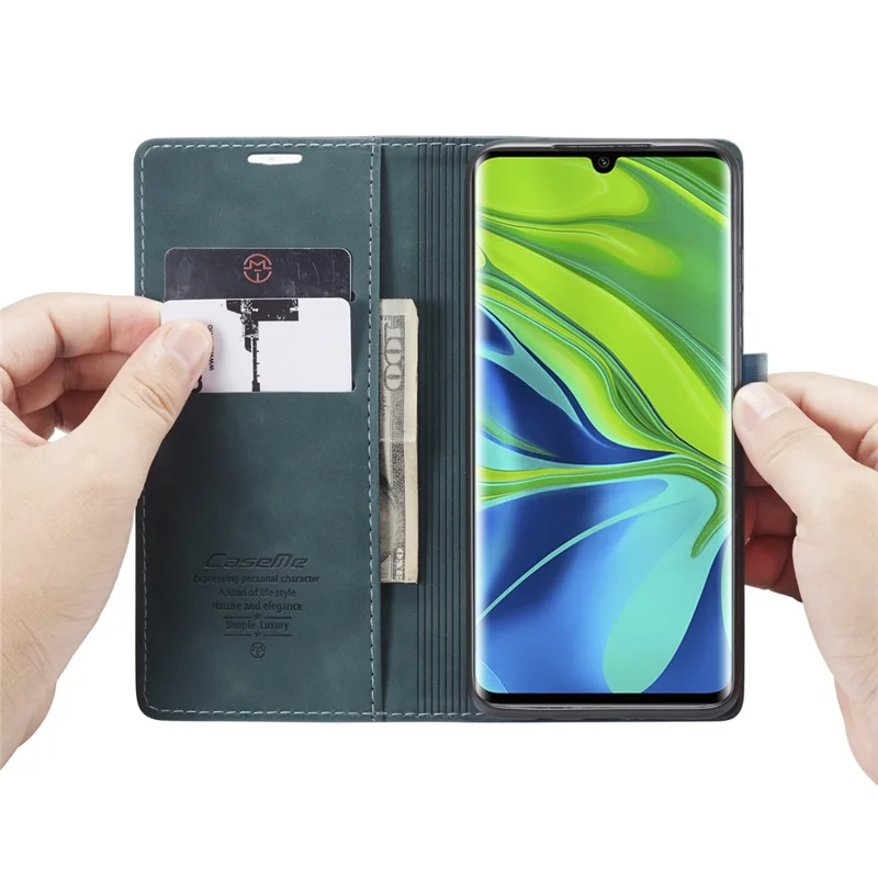 CASEME 013 Series Auto-absorbed Leather Wallet Case for Xiaomi Mi CC9 Pro/Mi Note 10 Pro/Mi Note 10 - Green