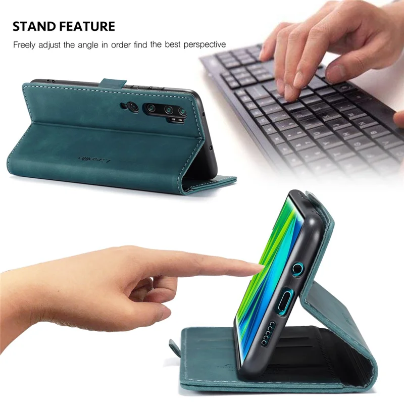 CASEME 013 Series Auto-absorbed Leather Wallet Case for Xiaomi Mi CC9 Pro/Mi Note 10 Pro/Mi Note 10 - Green