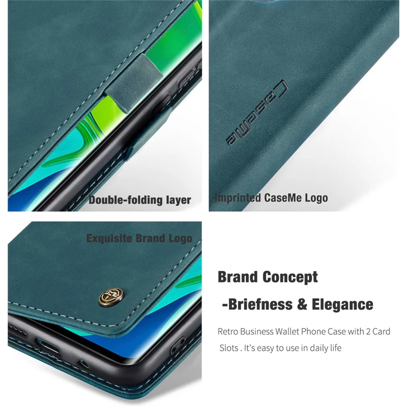 CASEME 013 Series Auto-absorbed Leather Wallet Case for Xiaomi Mi CC9 Pro/Mi Note 10 Pro/Mi Note 10 - Green
