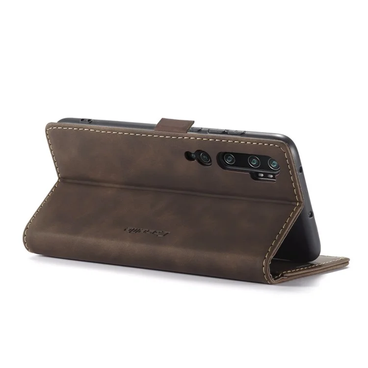 CASEME 013 Series Auto-absorbed Leather Wallet Case for Xiaomi Mi CC9 Pro/Mi Note 10 Pro/Mi Note 10 - Dark Brown