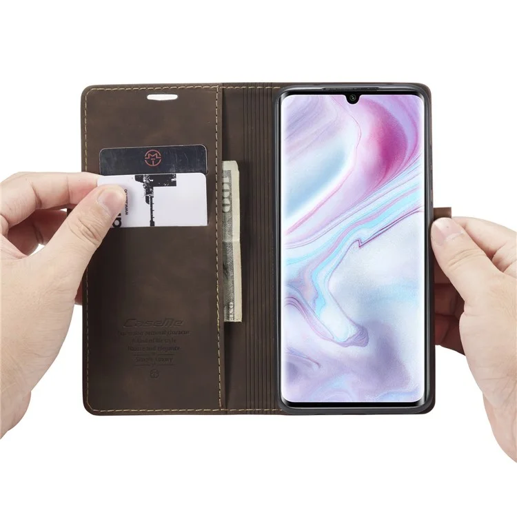 CASEME 013 Serio Auto-absorvido Caixa de Carteira de Couro Para Xiaomi Mi CC9 Pro/Mi Nota 10 Pro/Mi Nota 10 - Marrom Escuro