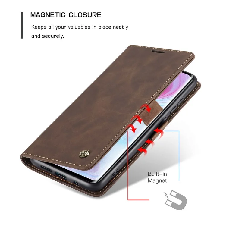 CASEME 013 Series Auto-absorbed Leather Wallet Case for Xiaomi Mi CC9 Pro/Mi Note 10 Pro/Mi Note 10 - Dark Brown