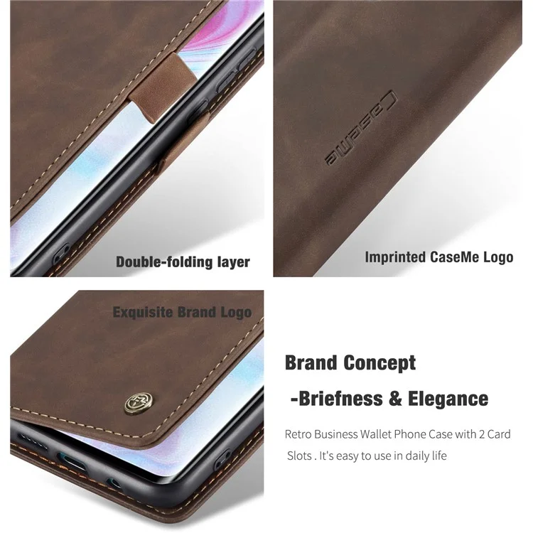 CASEME 013 Series Auto-absorbed Leather Wallet Case for Xiaomi Mi CC9 Pro/Mi Note 10 Pro/Mi Note 10 - Dark Brown