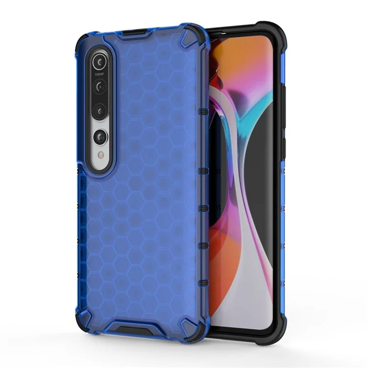 Funda Combo de TPU a Prueba de Golpes + PC con Patrón de Panal para Xiaomi Mi 10 - Azul