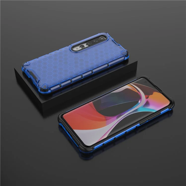 Funda Combo de TPU a Prueba de Golpes + PC con Patrón de Panal para Xiaomi Mi 10 - Azul