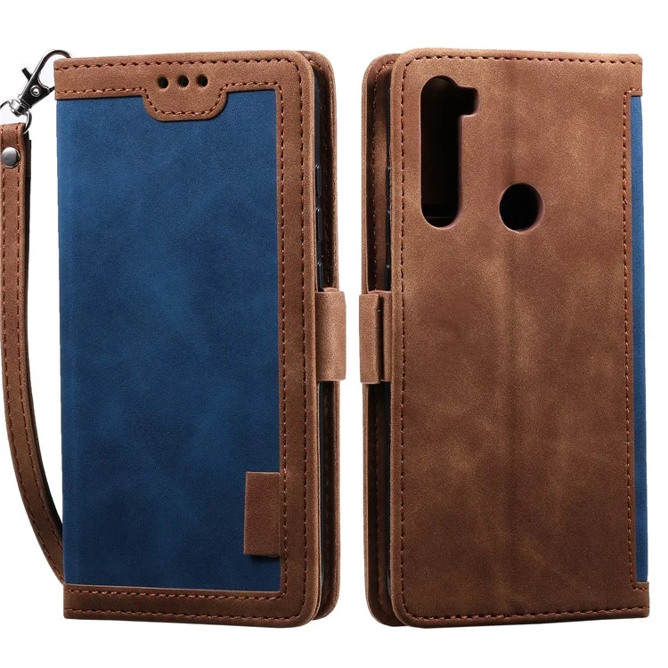 Splicing Style Wallet Stand Leather Case Cover for Xiaomi Redmi Note 8 - Blue