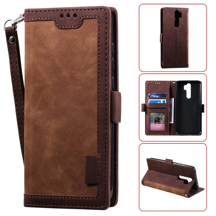 Couverture de Téléphone en Cuir de Style Épissage Vintage Pour Xiaomi Redmi Note 8 Pro - Brun