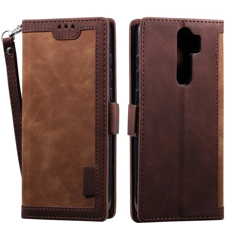 Couverture de Téléphone en Cuir de Style Épissage Vintage Pour Xiaomi Redmi Note 8 Pro - Brun