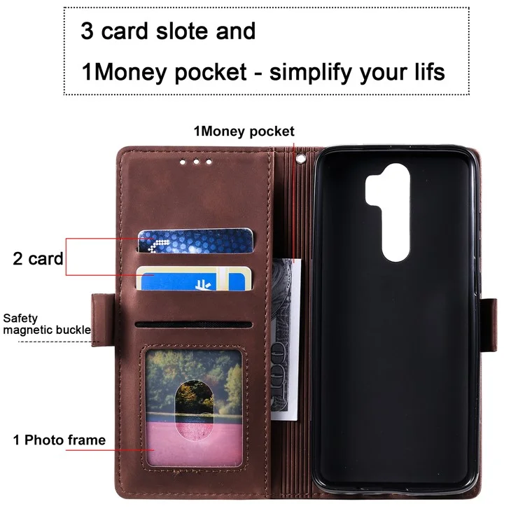 Vintage Splicing Style Wallet Stand Leather Phone Cover for Xiaomi Redmi Note 8 Pro - Brown