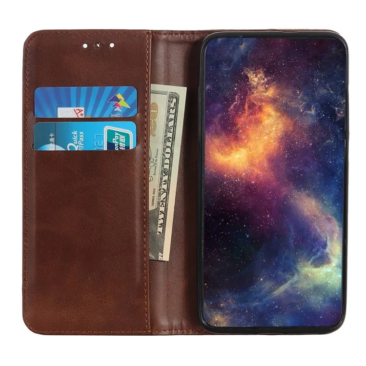 Автопоглощенный Сплит Кожаный Кошелек Специальный Чехол Для Xiaomi Poco M2 Pro / Redmi Note 9 Pro - Кофе