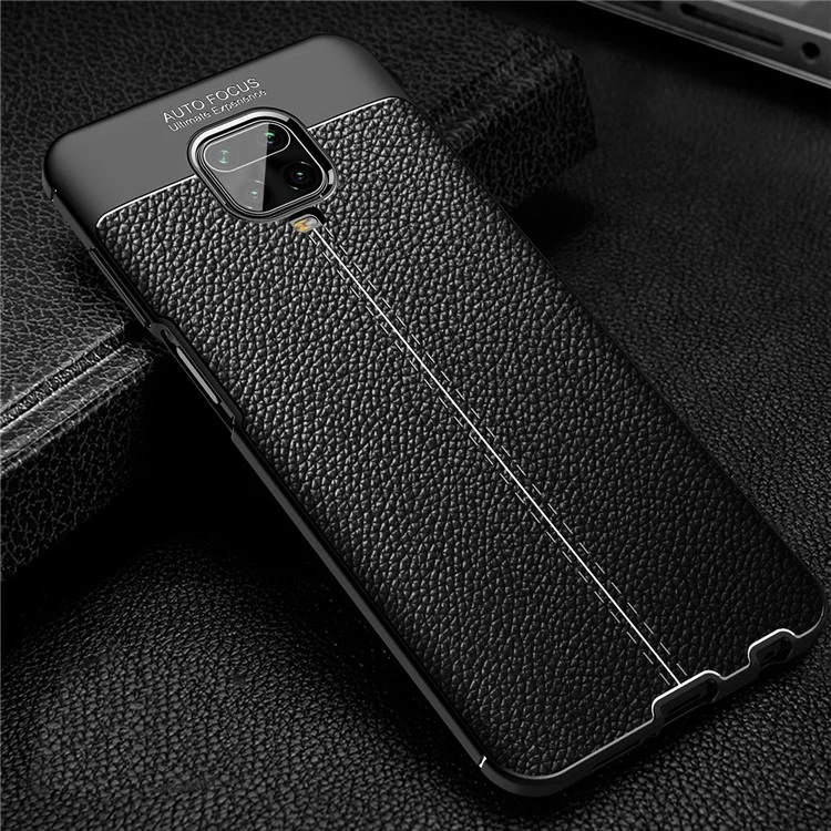 Litchi Textur Soft TPU Protektorabdeckung Für Xiaomi Redmi Note 9 Pro Max/9 Pro/9s - Schwarz